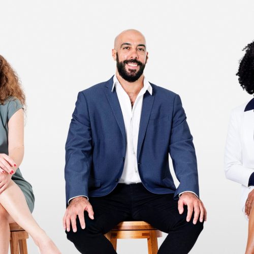 Diverse business people smiling while sitting jobs and career campaign